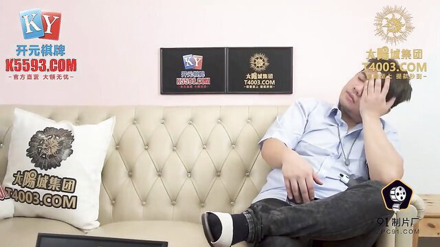 Horny mature Asian wife tired pose on couch, massive natural tits