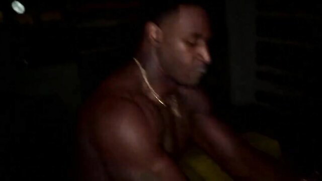 Jax Slayher's muscular black body in dark amateur interracial scene