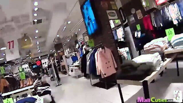 Czech teen babes in mall store racks, POV cash bang compilation
