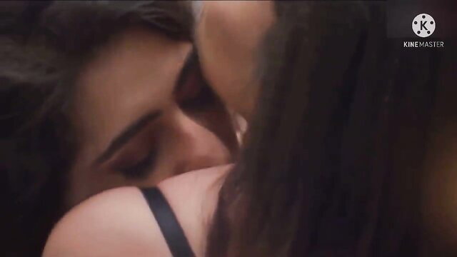 Hot Desi Indian lesbian babes kissing passionately in lingerie