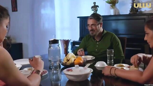 Indian housewife threesome dinner table tease with husband