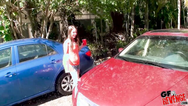 Kiara Knight stands by cars outdoors in GF Revenge amateur video