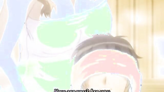 Cute petite anime teen in skimpy green lingerie with headband