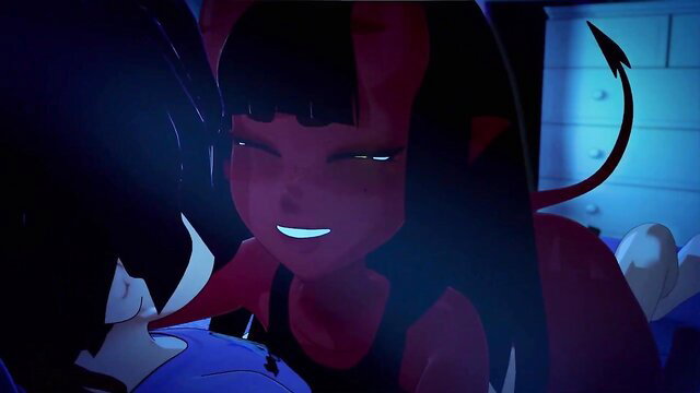 Succubus demon girl with massive tits teases hung dude drilling cartoon babe's ass