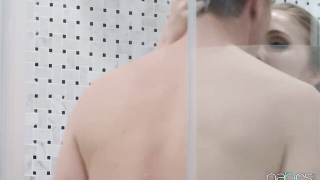 Lena Paul nude shower tease with Mick Blue behind glass
