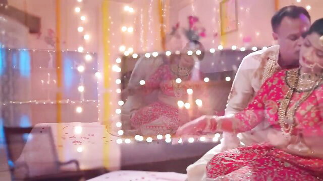 Desi Indian MILF in red saree suhagrat wedding night foreplay