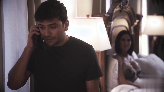 Brooke stepmom on phone call with man in bedroom, big tits tease