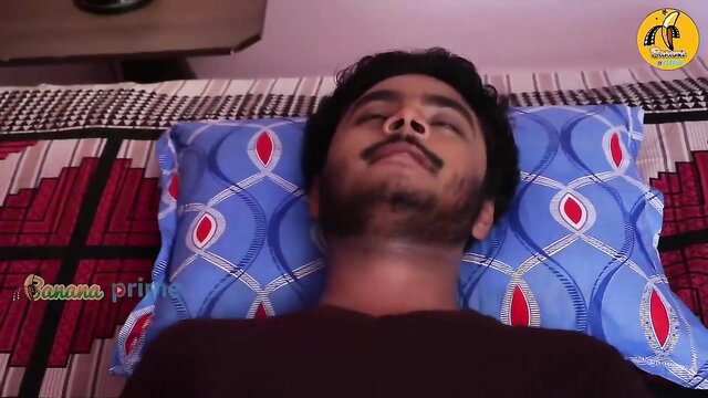 Handsome Indian man with mustache lying relaxed on bed in steamy family lust scene