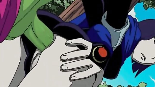 Raven Teen Titans parody anal fuck with green alien cock closeup