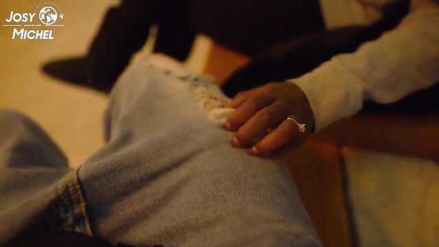 Josy Black's hand on jeans in steamy Valentine's handjob scene