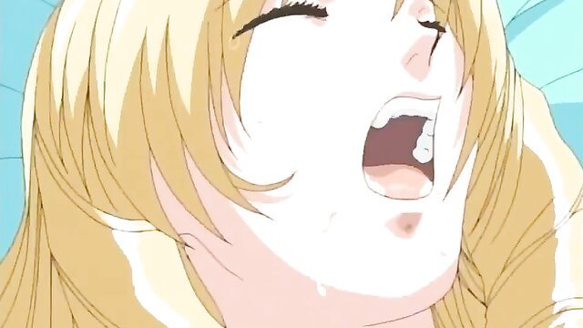 Blonde anime babe with huge tits screaming in ecstasy, ahegao face