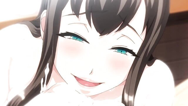 Anime hentai girl with massive tits smiling seductively close-up