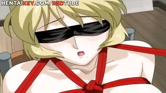 Kinky blonde hentai babe bound, blindfolded, teased in lingerie