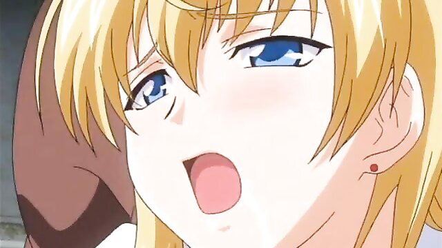Blonde anime girl with open mouth in ecstasy, monster hentai closeup