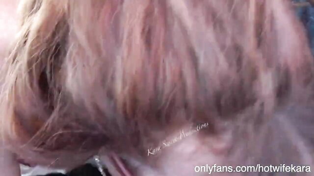 Redhead hotwife Kara's pink hair closeup, OnlyFans promo
