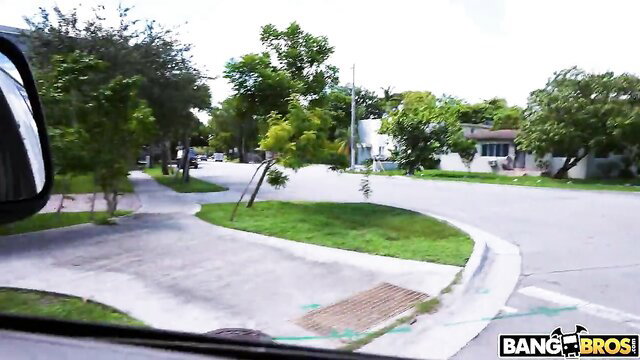 Bang Bus view of Riley Reign outdoors in interracial setup