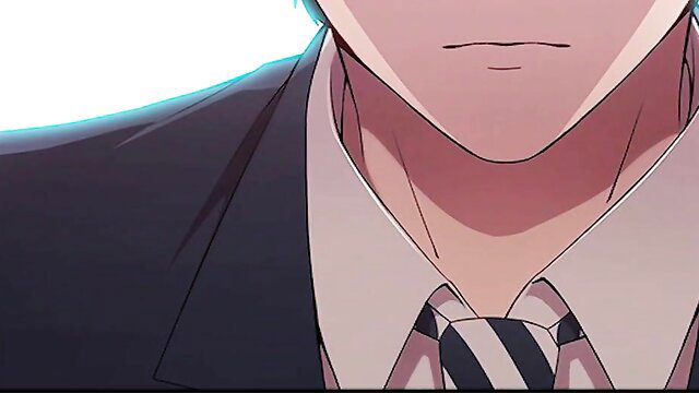 Handsome suited boss closeup, sharp jawline and striped tie in anime style