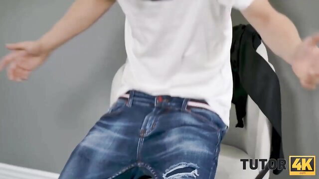 Melissa Johnson in tight jeans dances seductively, Tutor4K