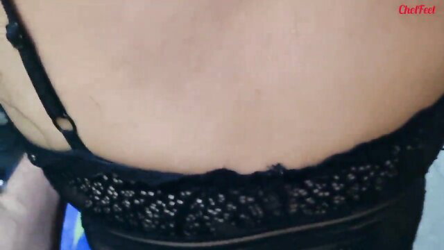 Stepdad punishes stepdaughter's feet and pussy in lingerie