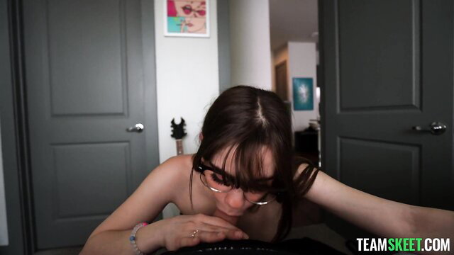 Kaitlyn Kox nude gagging on hard cock like a pro closeup