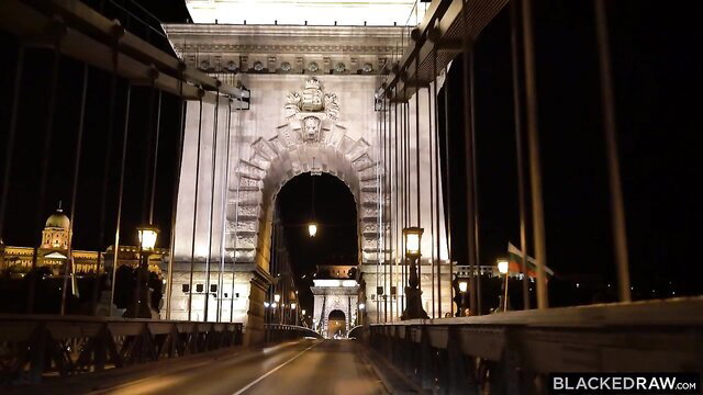 Cayenne Klein on lit Chain Bridge at night, Blacked interracial tease