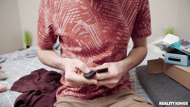 Josh unboxing in Barbie Brill's Hot Game On Reality Kings video