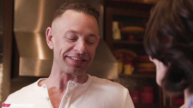 Brad Newman smiles at Veronica Church in kitchen, New Sensations