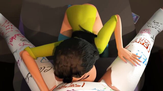 Big-titted brunette deepthroating on inflatable sex doll toy