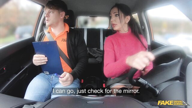 Laura Fiorentino driving in car with teacher Michael Fly - Fake Driving School
