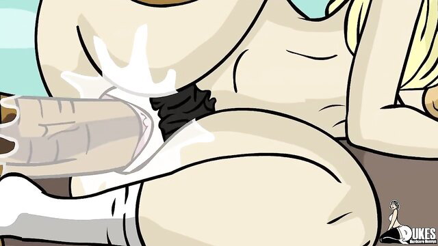 Blonde hentai girl Mrs. Hani interracial handjob cumshot on pussy