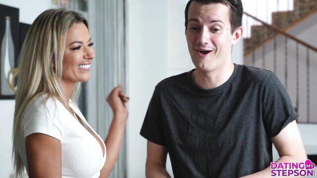 Shalina Devine smiles at stepson in tight white top, hot MILF tease