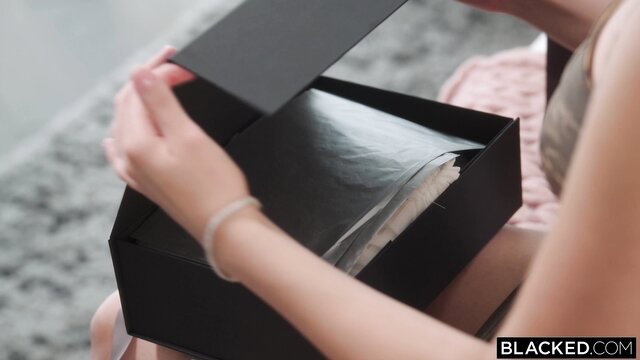 Freya Parker opening black box in lingerie, Blacked BBC surprise
