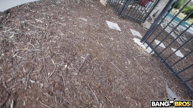 Bella Rolland outdoor by pool fence, BangBros