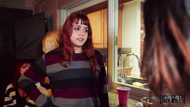 Sawyer Kelly in striped sweater at house party - Mofos interracial preview