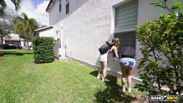 Venus Vixen in tiny shorts & backpack outdoors BangBros