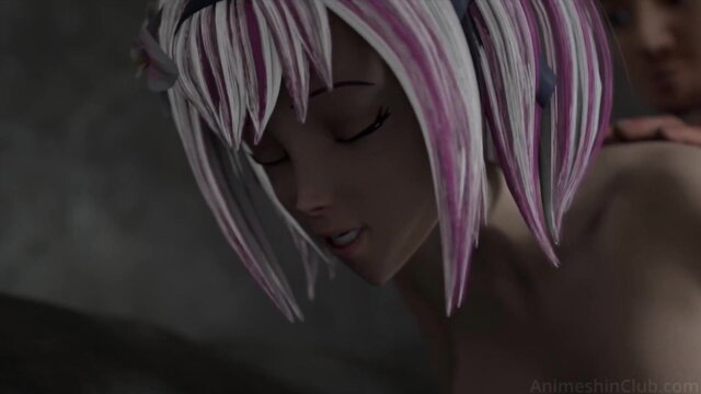 Pink-haired anime big tits schoolgirl fucked doggy style facial