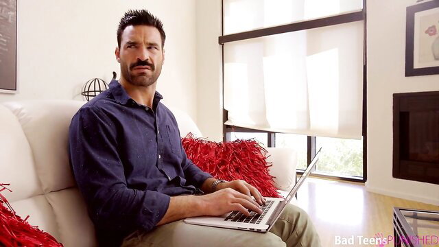 Alex Blake with handsome man on laptop in Bad Teens Punished scene