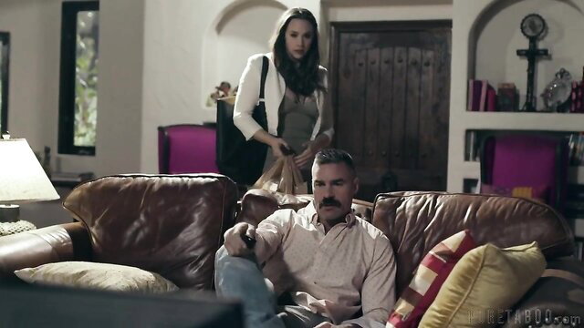 Chanel Preston sneaks up on Charles Dera with Whitney Wright in sexy lingerie