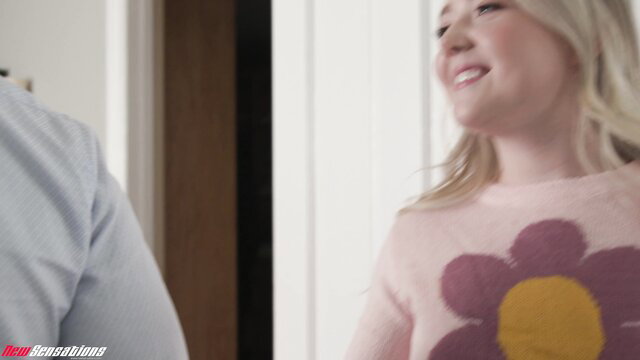 Eva Nyx smiles in pink flower sweater with Dorian Del Isla, Cute Babysitter #13