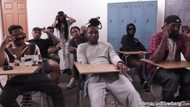 Black guys in classroom eyeing Kylie for DP Cooper BBC anal pounding