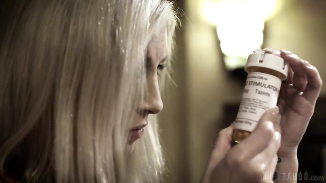 Piper Perri examines pill bottle in taboo stepfamily scene