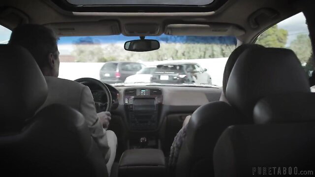 Elena Koshka in car with stepfamily, tense drive to hardcore orgy