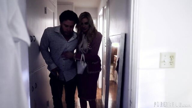 Kenzie Anne hugs Seth Gamble in tight hallway, hot taboo tease