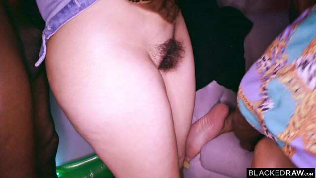 Vicki Chase bushy pussy closeup in Blacked gangbang