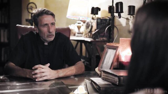 Steve Holmes as priest with Gia Paige in hot confessional scene