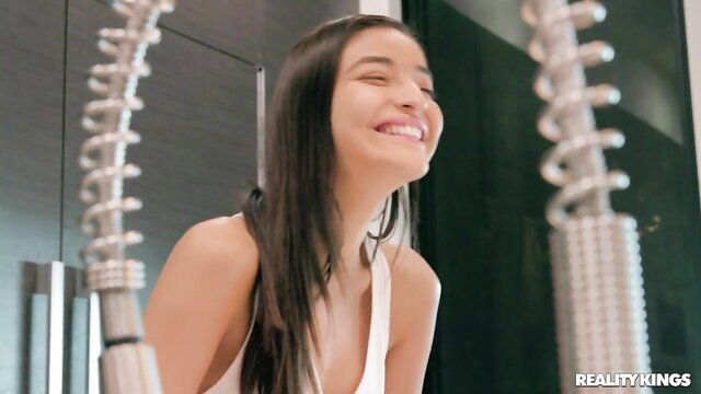 Asian beauty Emily Willis smiling in white top, Reality Kings