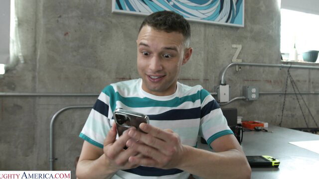 Johnny Love excited holding phone, Karen Fisher big tits MILF action