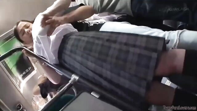 Aimi Yoshikawa groped on JK bus, plaid skirt up, massive tits out