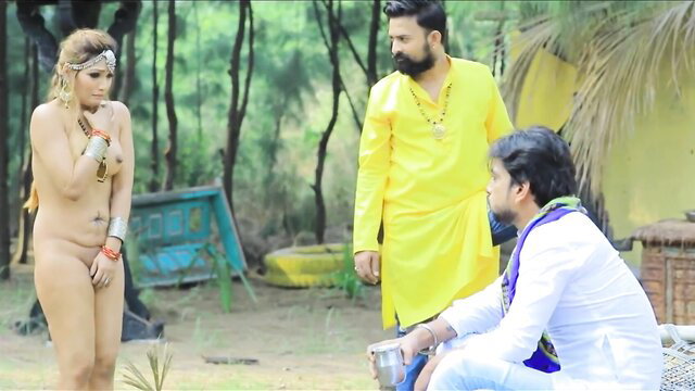 Zoya Rathore nude in Desi threesome with two men outdoors