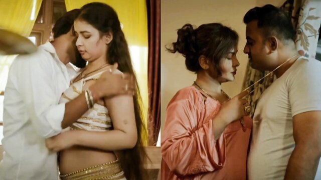 Indian MILF cougar in saree blouse hugs man, big tits ass slammed